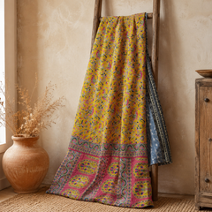 Olive & Pink Blossom handmade vintage Kantha quilt EBY-TW-269 – reversible cotton twin boho bedspread