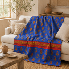 Charcoal & White Geometric handmade vintage Kantha quilt EBY-TW-270 – reversible cotton twin boho bedspread