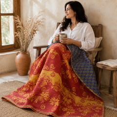 Handmade vintage Kantha quilt EBY-TW-271 – reversible cotton twin boho bedspread