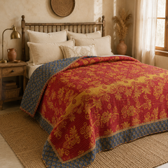 Handmade vintage Kantha quilt EBY-TW-271 – reversible cotton twin boho bedspread