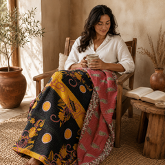 Handmade vintage Kantha quilt EBY-TW-272 – reversible cotton twin boho bedspread