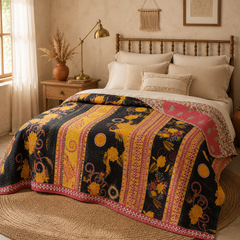Handmade vintage Kantha quilt EBY-TW-272 – reversible cotton twin boho bedspread