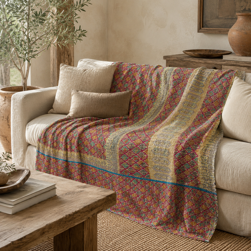 Handmade vintage Kantha quilt EBY-TW-273 – reversible cotton twin boho bedspread