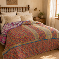 Handmade vintage Kantha quilt EBY-TW-273 – reversible cotton twin boho bedspread