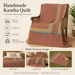 Handmade vintage Kantha quilt EBY-TW-273 – reversible cotton twin boho bedspread