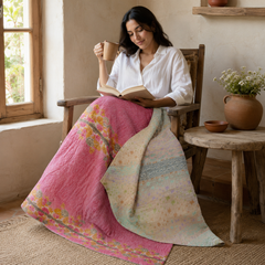 Handmade vintage Kantha quilt EBY-TW-274 – reversible cotton twin boho bedspread