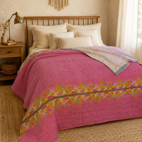 Handmade vintage Kantha quilt EBY-TW-274 – reversible cotton twin boho bedspread