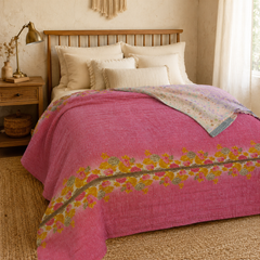 Handmade vintage Kantha quilt EBY-TW-274 – reversible cotton twin boho bedspread
