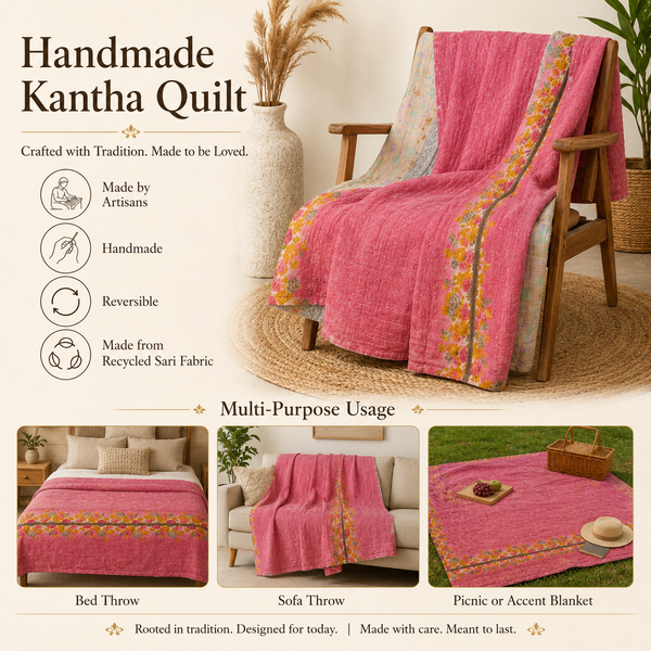 Handmade vintage Kantha quilt EBY-TW-274 – reversible cotton twin boho bedspread