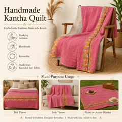 Handmade vintage Kantha quilt EBY-TW-274 – reversible cotton twin boho bedspread
