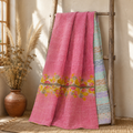 Indian Handmade Vintage Kantha Quilt Twin 55x85 Inches – Reversible Cotton Bedspread & Boho Throw Blanket | EBY-TW-274