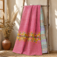 Handmade vintage Kantha quilt EBY-TW-274 – reversible cotton twin boho bedspread