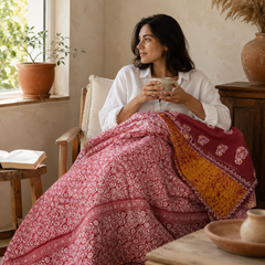 Handmade vintage Kantha quilt EBY-TW-275 – reversible cotton twin boho bedspread