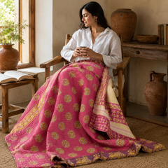 Handmade vintage Kantha quilt EBY-TW-275 – reversible cotton twin boho bedspread