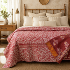 Handmade vintage Kantha quilt EBY-TW-275 – reversible cotton twin boho bedspread