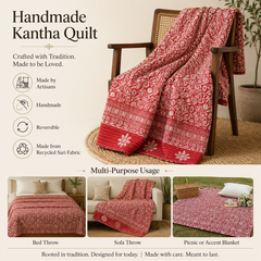 Handmade vintage Kantha quilt EBY-TW-275 – reversible cotton twin boho bedspread