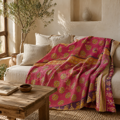 Handmade vintage Kantha quilt EBY-TW-276 – reversible cotton twin boho bedspread