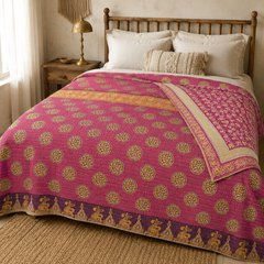 Handmade vintage Kantha quilt EBY-TW-276 – reversible cotton twin boho bedspread