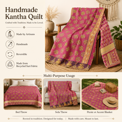 Handmade vintage Kantha quilt EBY-TW-276 – reversible cotton twin boho bedspread