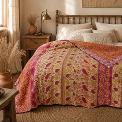 Handmade vintage Kantha quilt EBY-TW-277 – reversible cotton twin boho bedspread
