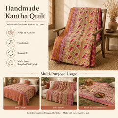 Handmade vintage Kantha quilt EBY-TW-277 – reversible cotton twin boho bedspread