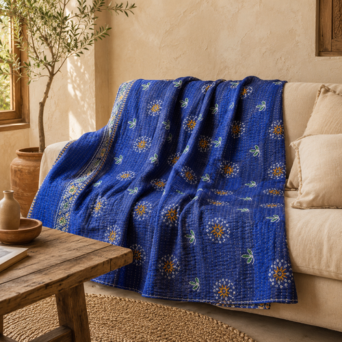 Handmade vintage Kantha quilt EBY-TW-278 – reversible cotton twin boho bedspread