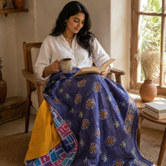 Handmade vintage Kantha quilt EBY-TW-278 – reversible cotton twin boho bedspread