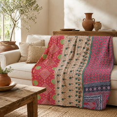 Handmade vintage Kantha quilt EBY-TW-279 – reversible cotton twin boho bedspread