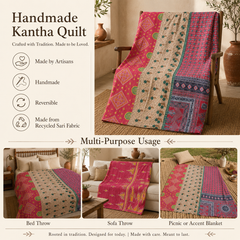 Handmade vintage Kantha quilt EBY-TW-279 – reversible cotton twin boho bedspread