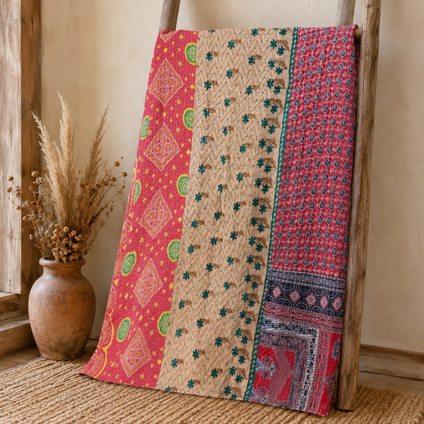 Handmade vintage Kantha quilt EBY-TW-279 – reversible cotton twin boho bedspread