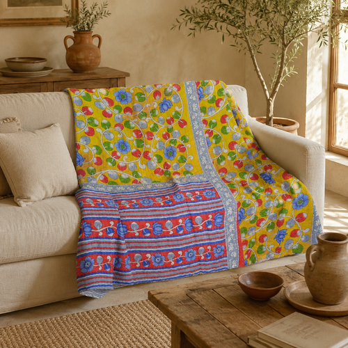 Handmade vintage Kantha quilt EBY-TW-280 – reversible cotton twin boho bedspread