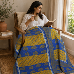 Handmade vintage Kantha quilt EBY-TW-280 – reversible cotton twin boho bedspread