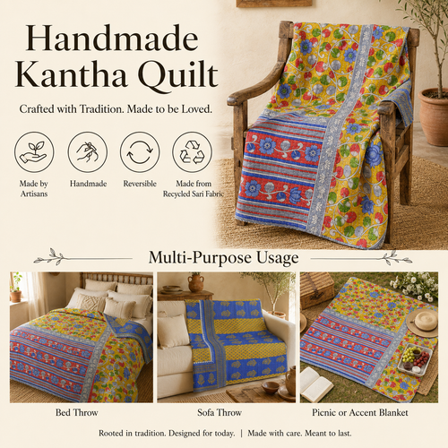 Handmade vintage Kantha quilt EBY-TW-280 – reversible cotton twin boho bedspread