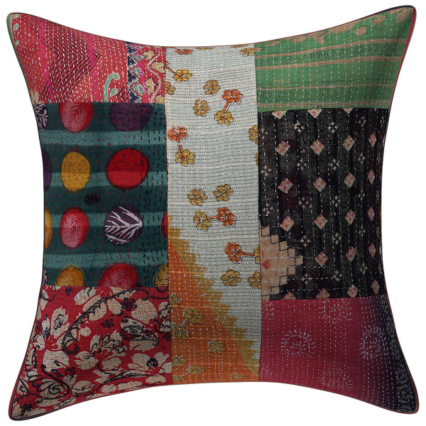 Vintage Kantha Patchwork Pillow Cover 18x18 inches, Handmade Cotton Cushion Case, Boho Indian Throw Pillow, Recycled Sari Home Decor, Assorted Design