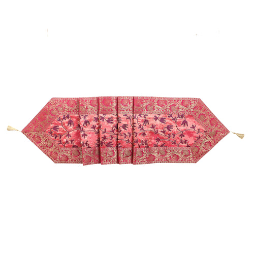 Silk Brocade Red Floral Zari Silk Table Runner