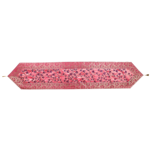 Silk Brocade Red Floral Zari Silk Table Runner