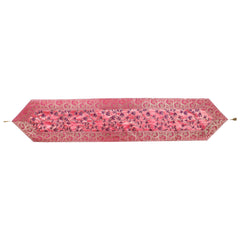 Pink Floral Gold Embroidered Silk Vintage-Style Brocade Table Runner