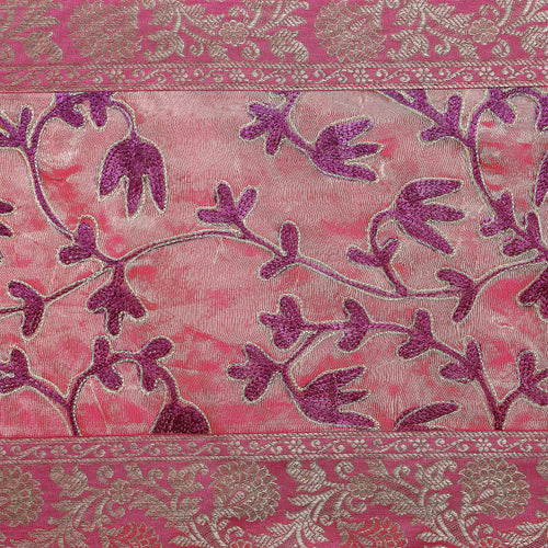 Pink Floral Gold Embroidered Silk Vintage-Style Brocade Table Runner