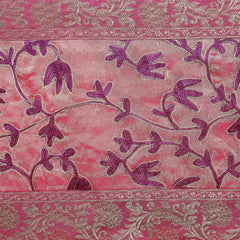 Pink Floral Gold Embroidered Silk Vintage-Style Brocade Table Runner