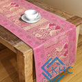 Handmade Peacock Print Pink Silk Brocade Dining Runner