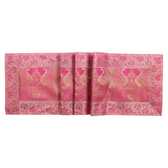 Handmade Peacock Print Pink Silk Brocade Dining Runner