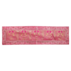 Handmade Peacock Print Pink Silk Brocade Dining Runner