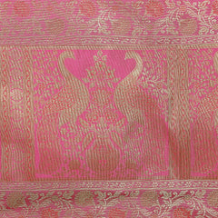 Handmade Peacock Print Pink Silk Brocade Dining Runner