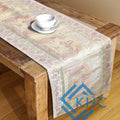 Gold Embroidered Brocade 72Lx14W Inch Beige Table Runner