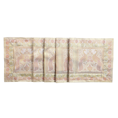 Gold Embroidered Brocade 72Lx14W Inch Beige Table Runner