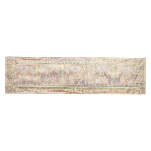 Gold Embroidered Brocade 72Lx14W Inch Beige Table Runner