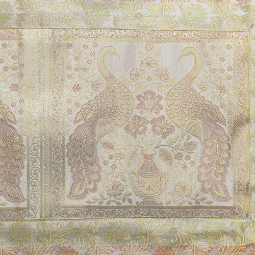 Gold Embroidered Brocade 72Lx14W Inch Beige Table Runner