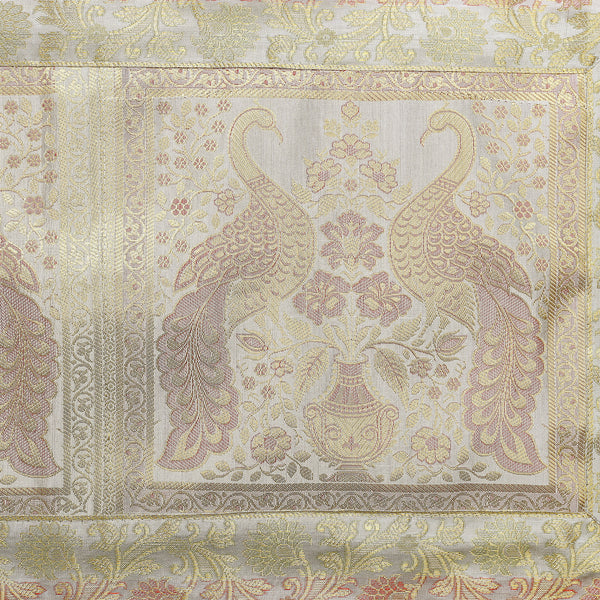 Gold Embroidered Brocade 72Lx14W Inch Beige Table Runner