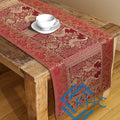Gold Accented Peacock Red Brocade Table Runner, Dining, Wedding Decor