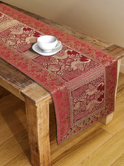 Antique-Inspired Embroidered Orange Peacock Table Runner
